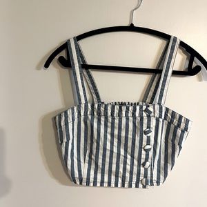 Forever 21 White/Blue Striped Crop Top with Faux Buttons